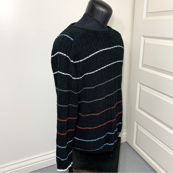 OCEAN Earth Cozy Oversized Black Stripes Chenilles Knit Wool Blend Sweater XL - Picture 5 of 10